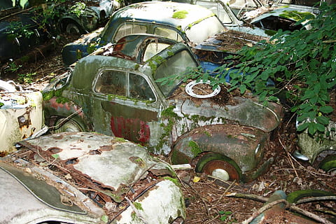 autos, old, car cemetery, oldtimer, rust, damaged, broken, ruined HD wallpaper