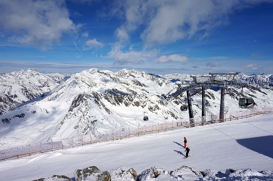 sölden, austria, skiing, mountains, alps, nature, slopes, snow-capped peaks HD wallpaper