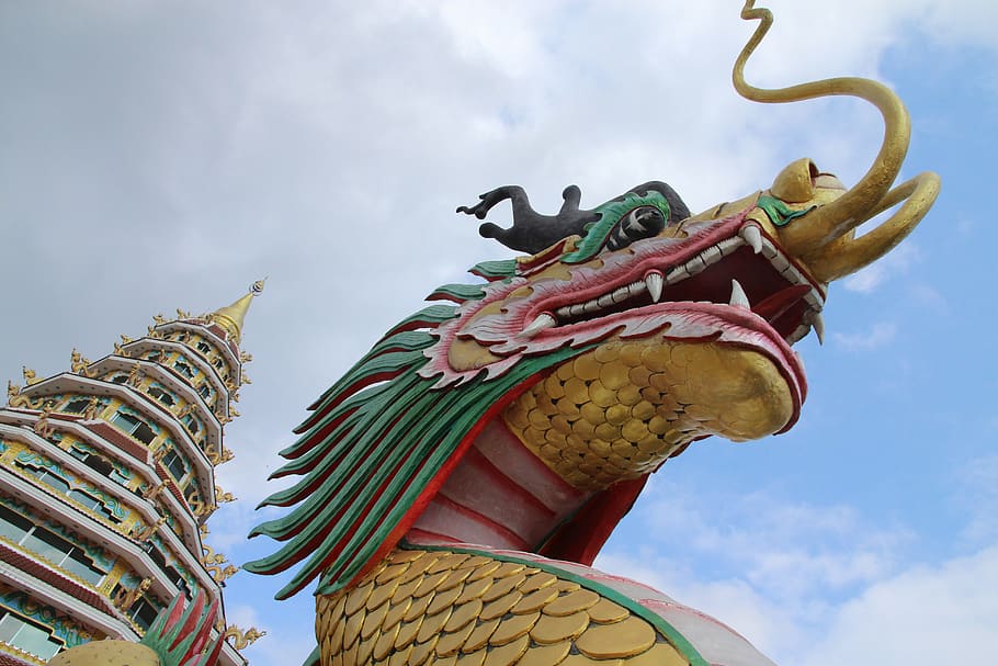 dragon, measure, temple, art and craft, representation, sky HD wallpaper