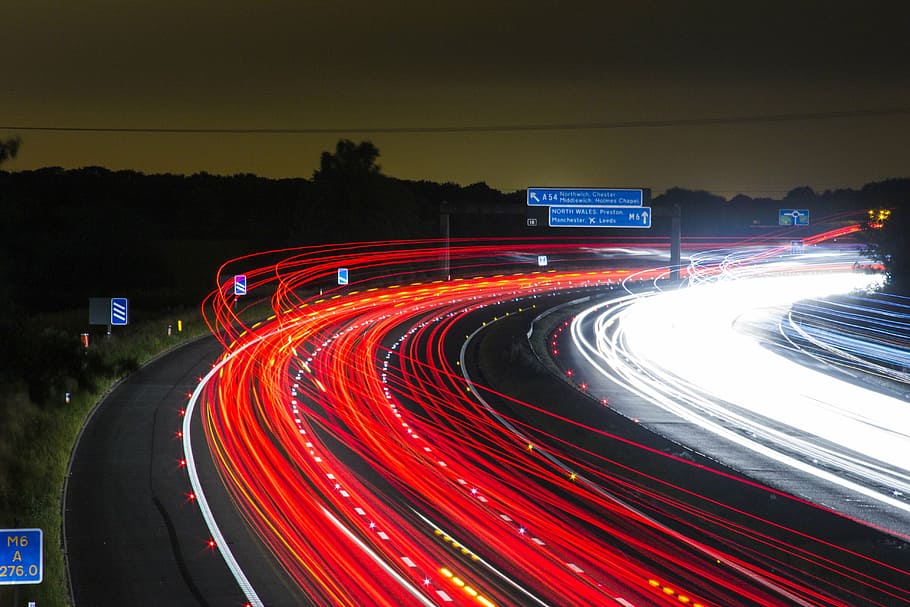 timelapse photography of road, traffic, highway, lights, night HD wallpaper