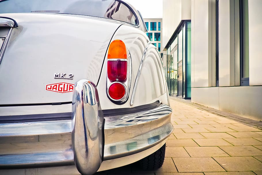white Jaguar car, auto, oldtimer, automotive, vehicle, classic HD wallpaper