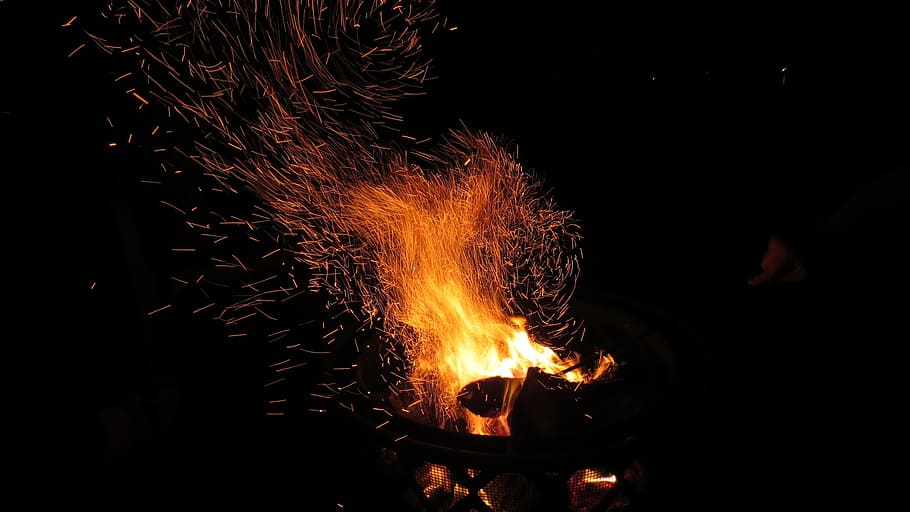 fire, fireplace, fire pit, dark, night, black, flame, heat HD wallpaper