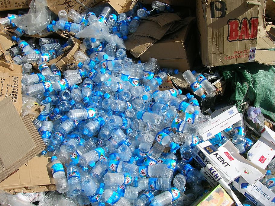 pile of blue plastic bottle lot, Garbage, Plastic Waste, Pollution