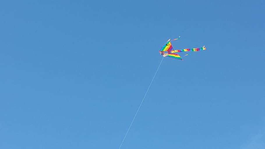 sky, kite, flight, height, kite - toy, flying, blue, clear sky HD wallpaper