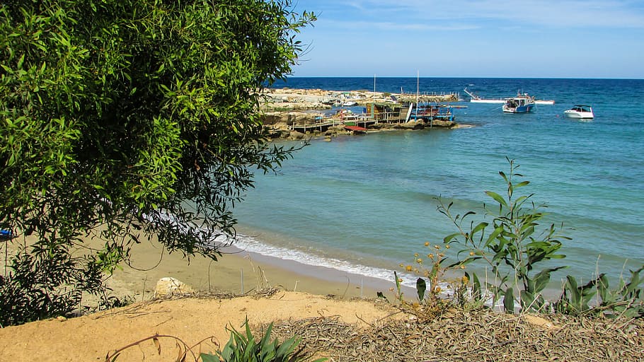 cyprus, protaras, greenbay, sandy, beach, cove, water, sea HD wallpaper