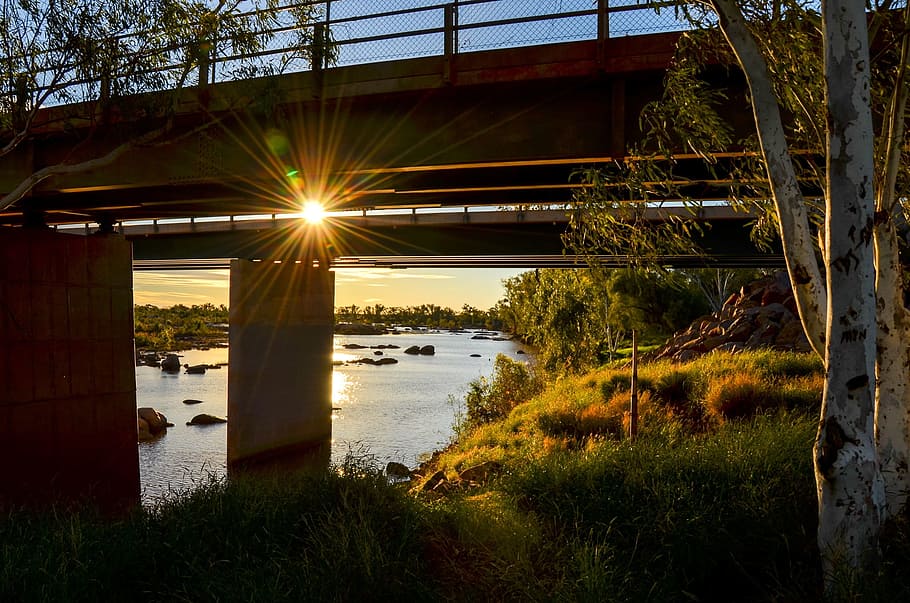 Bridge, Sunset, River, reflection, tree, no people, bridge - man made structure HD wallpaper