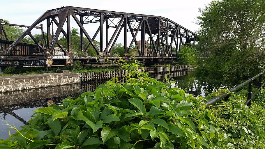 old, bridge, water, river, green, plant, bridge - man made structure HD wallpaper