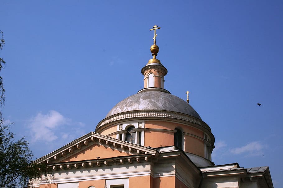 Building, Architecture, churh, neo-classical, religion, salmon and white HD wallpaper