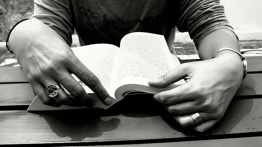 closeup photo of person reading book on table, time, peace HD wallpaper
