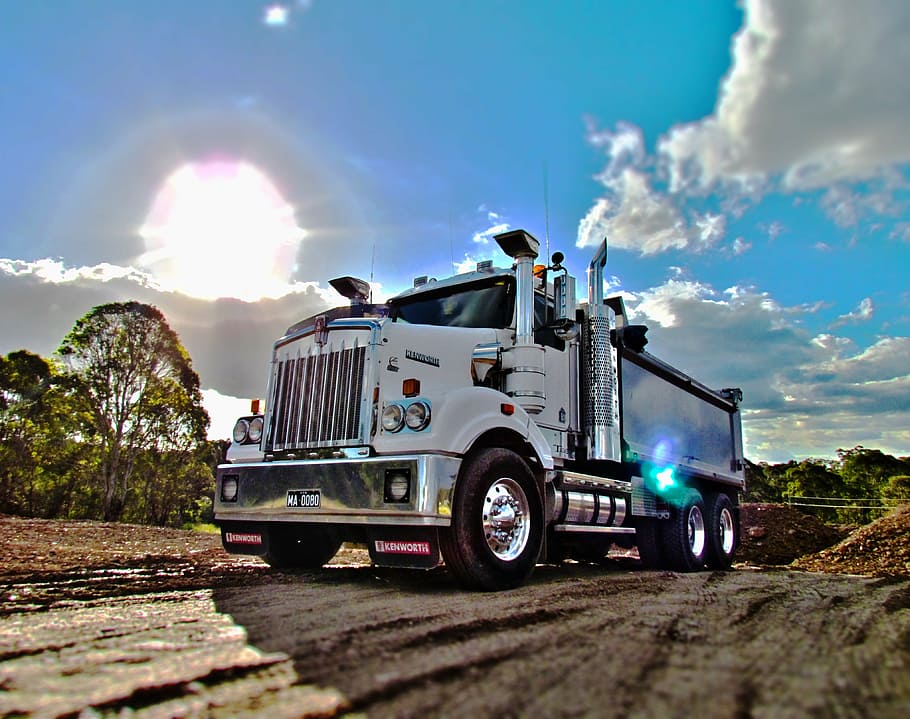 white freight truck, hdr, trucks, tippers, equipment, machinery HD wallpaper