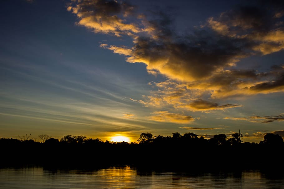 sunset, lake, eventide, sol, water, brazil, ceu, reflection HD wallpaper