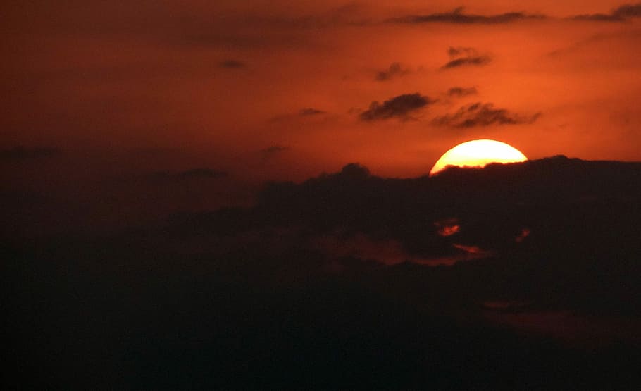 Sunset, Setting Sun, Clouds, India, sky, night, moon, silhouette HD wallpaper