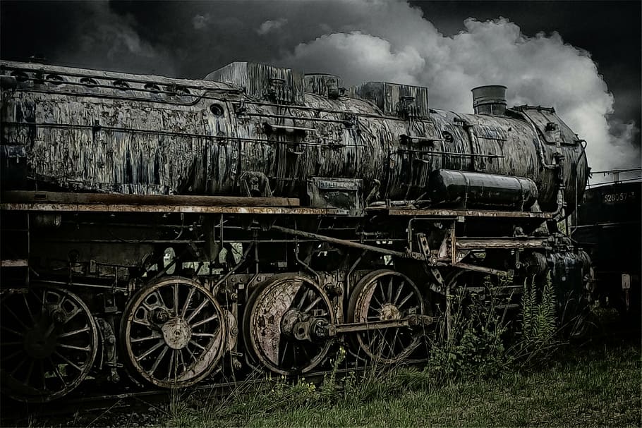 gray train selective photography, loco, steam locomotive, railway, HD wallpaper