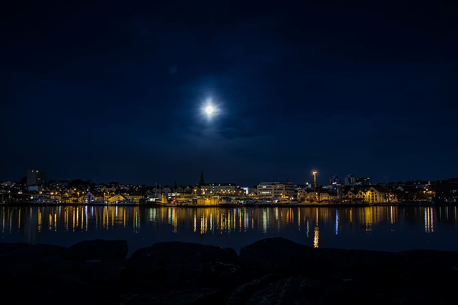 panoramic photography of harbor during nighttime, stavanger, sea, HD wallpaper