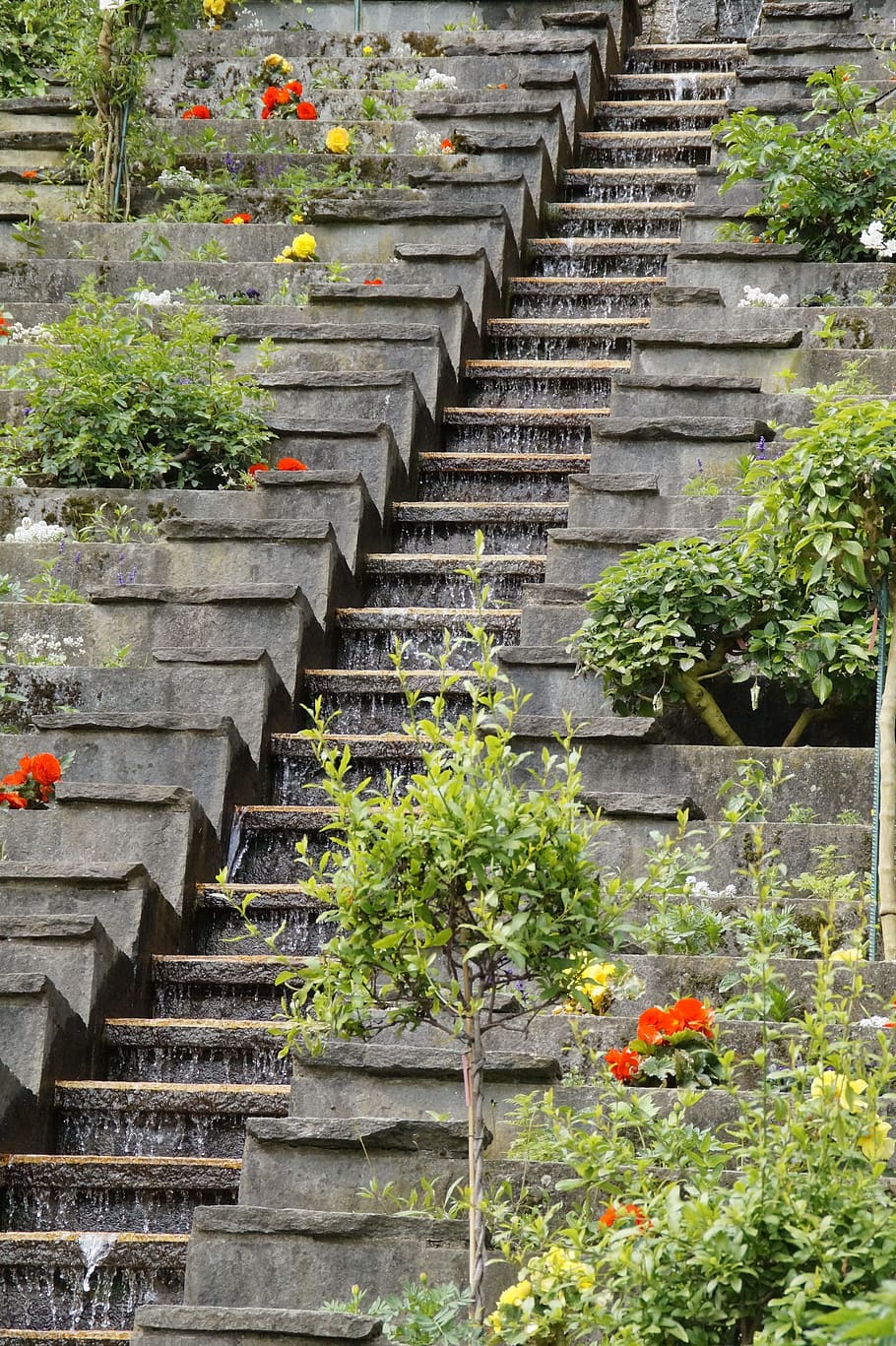 HD wallpaper: Stairs, Water, Staircase, Waterfall, water staircase