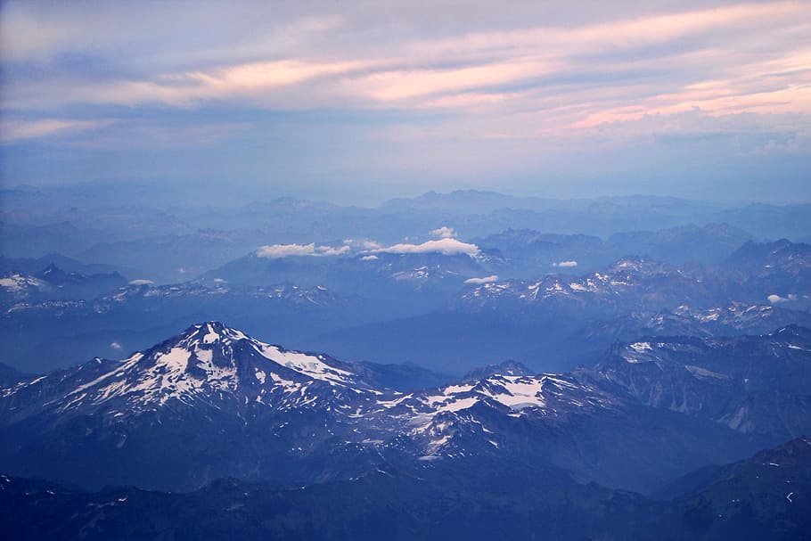 aerial photography of mountain ranges, mountains, peak, summit HD wallpaper