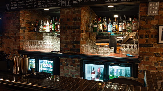 Bar, Drinks, Alcohol, Bottles, Pub, fridge, spirits, beer, glass HD wallpaper