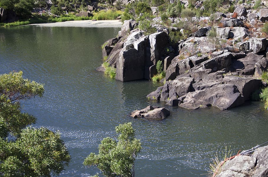 rocks, gorge, nature, water, solid, plant, tree, rock - object HD wallpaper