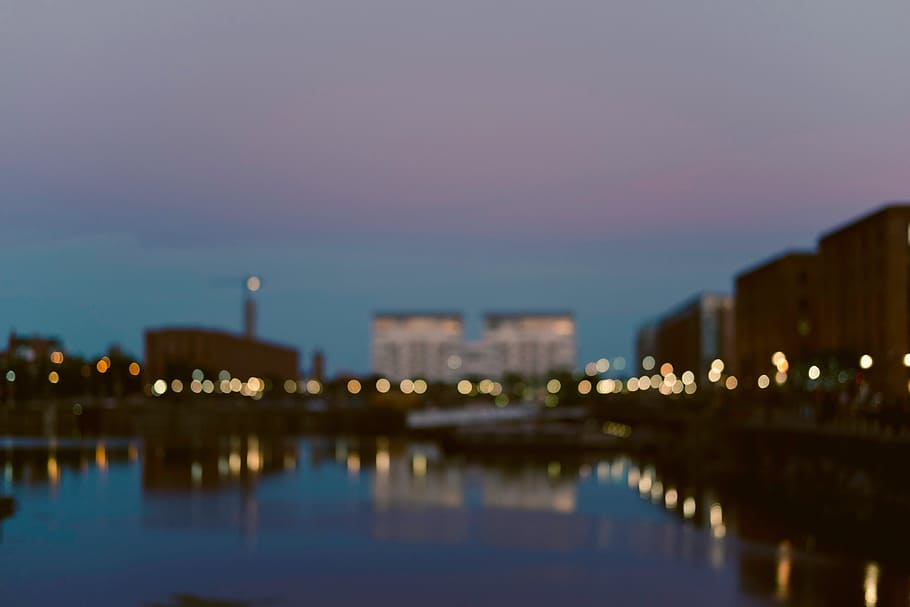 architecture, building, infrastructure, blur, bokeh, water HD wallpaper