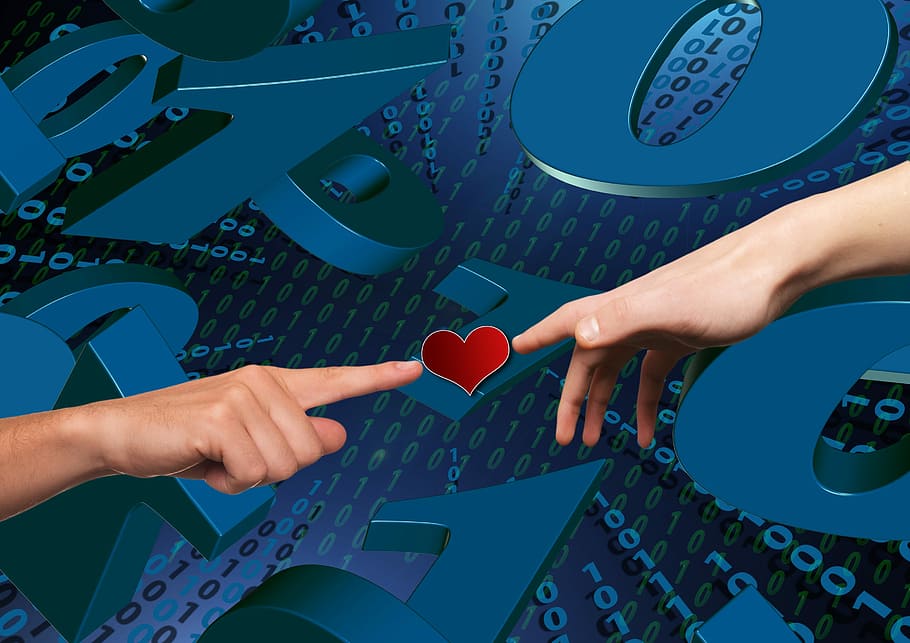 two person's hands touching heart illustration, Matrix, Love HD wallpaper