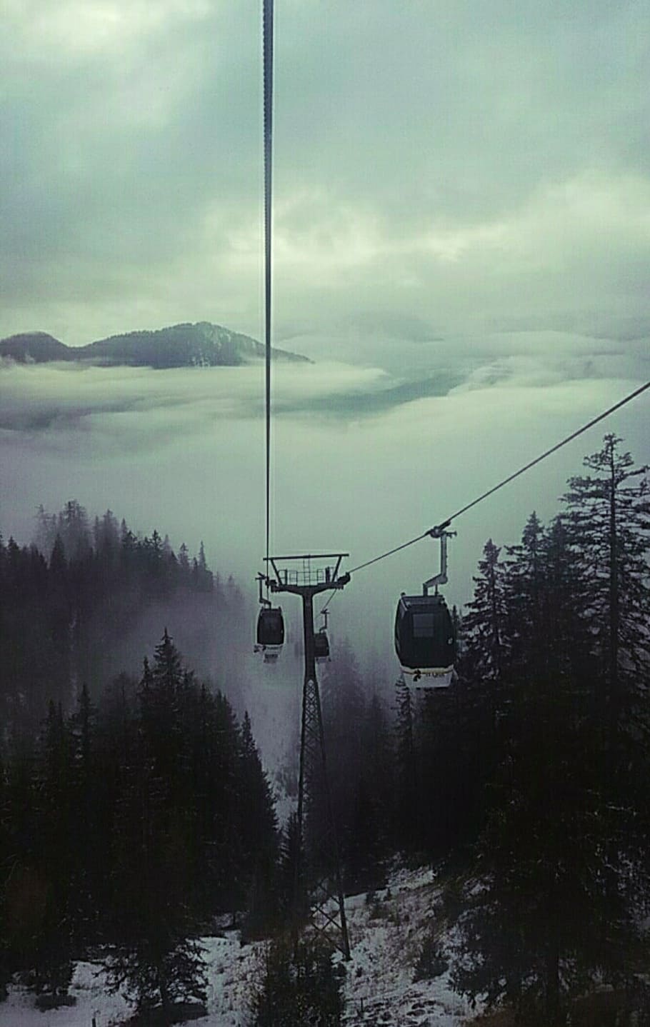 mountains, the alps, forest, cableway, photo, tree, sky, cable car HD wallpaper