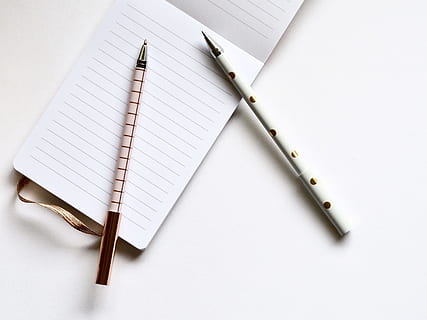 two ballpoints pen on top of black-line paper, document, composition HD wallpaper