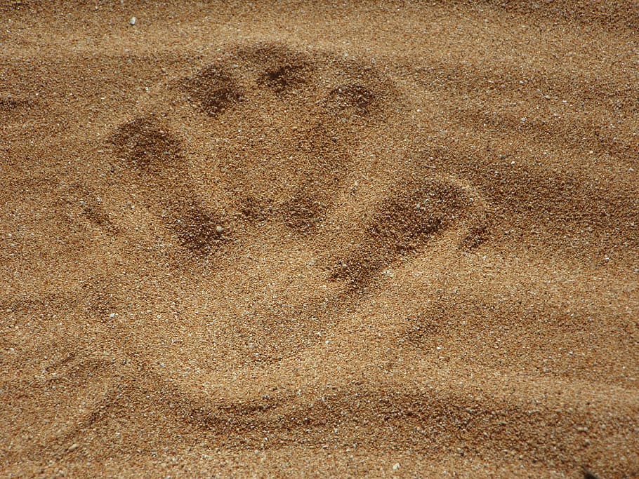 hand print on sand, beach, reprint, handprint, backgrounds HD wallpaper