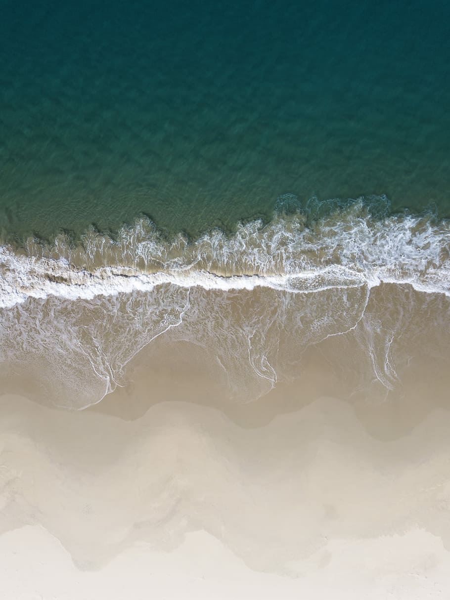 brown sand next to beach, aerial photography of blue ocean, island, HD wallpaper