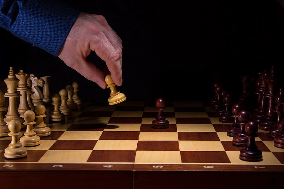 chess, figures, white, black, hand, the course, checkerboard HD wallpaper