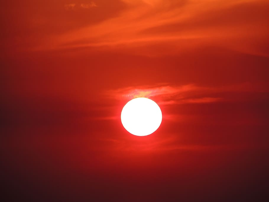 sol, sky, red, sunset, dramatic sky, landscapes, nature, circle HD wallpaper