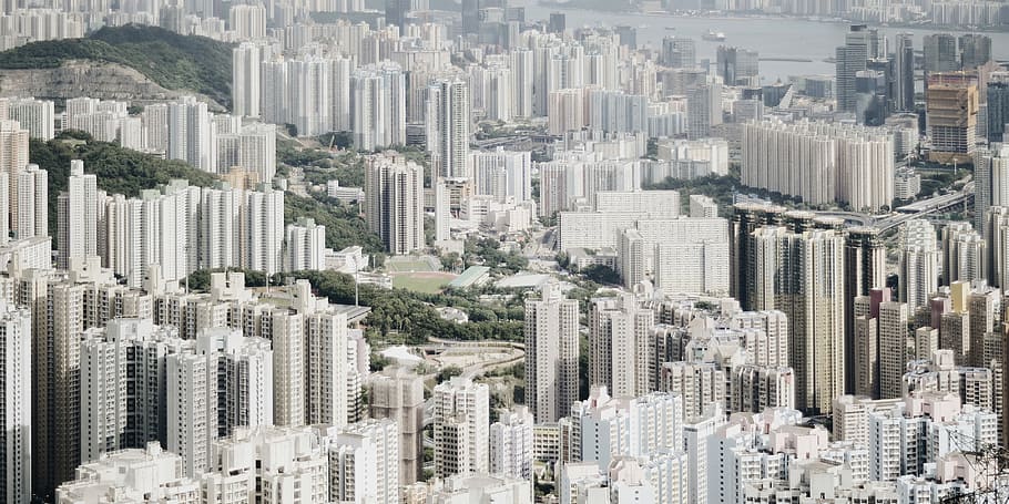 sunlight over city buildings, aerial photography of high rise buildings at daytime HD wallpaper