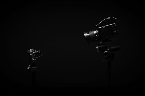 two black studio cameras, dark, electronics, lens, electricity HD wallpaper