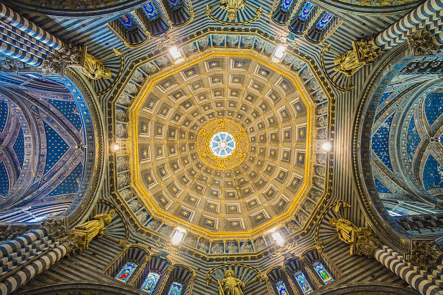 gold and brown building ceiling, cathedral stained glass ceiling HD wallpaper