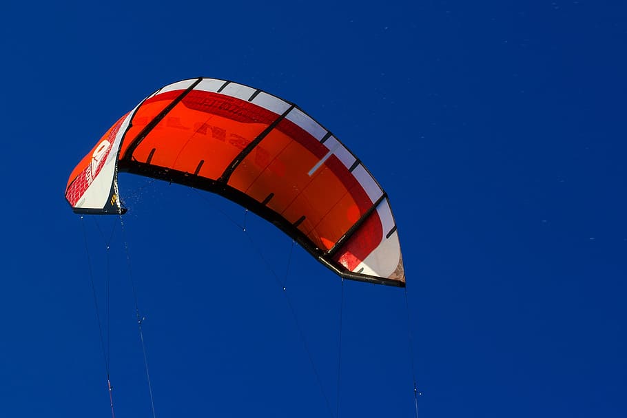 flying red, black, and white parachute, Blue, Sky, Kite, Dragons HD wallpaper