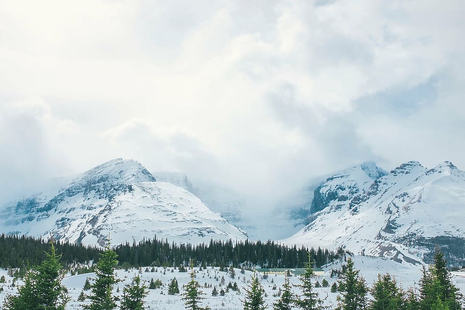 mountain covered with snow, highland, cloud, sky, summit, ridge HD wallpaper