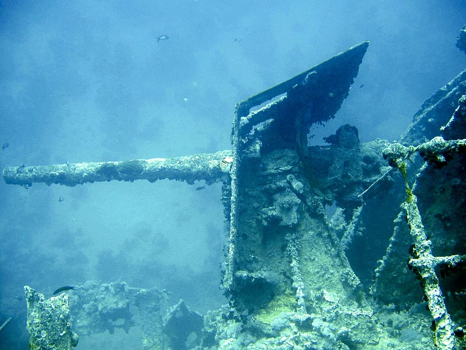 underwater, diving, thistlegorm, egypt, red sea, wreck, gun, HD wallpaper