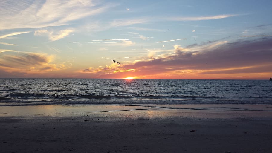beach, sunset, ocean, sunset beach, water, sand, vacation, travel HD wallpaper