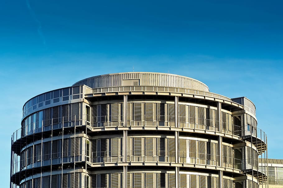 round white glass-panel building, architecture, facade, modern HD wallpaper