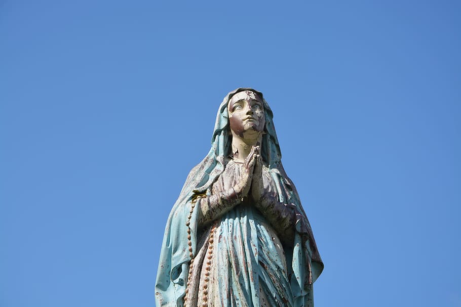 statue holy virgin, mary, religious figure, tourist town, tinteniac belief