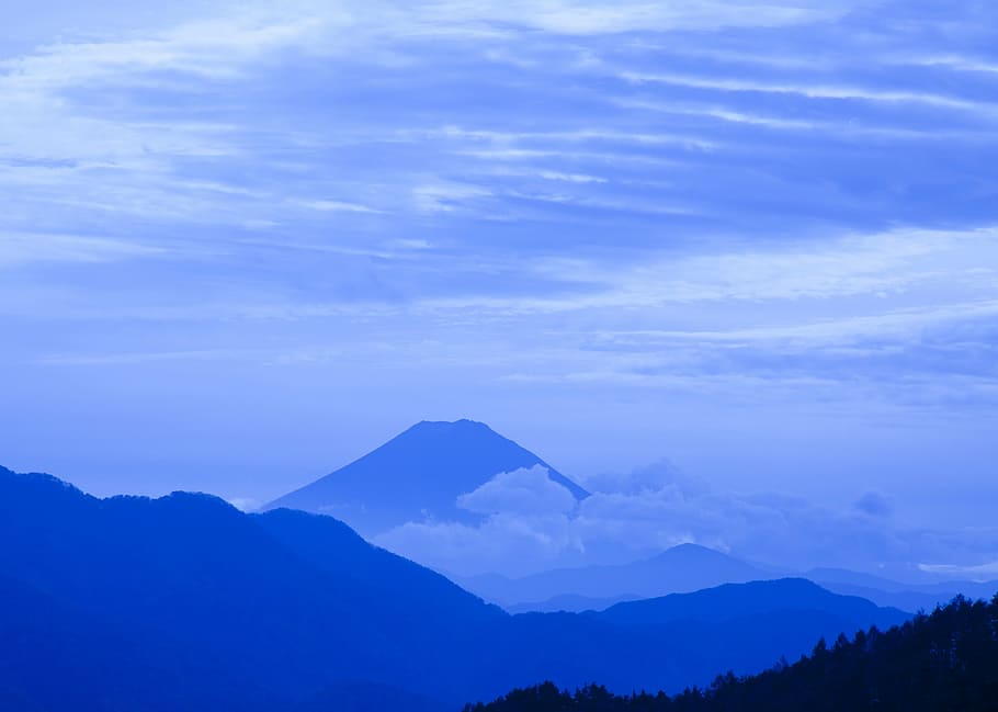 blue sky and white clouds with mountain view during daytime HD wallpaper