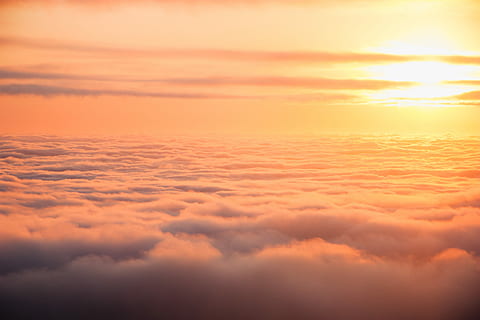 aerial photography of clouds under sunset, white sky during sunset HD wallpaper