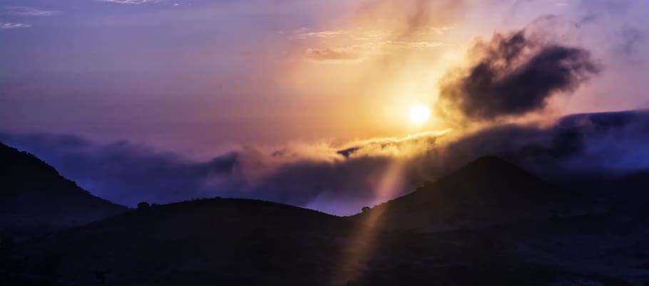 dawn, nature, sky, sunset, afterglow, backlit, clouds, dark, dramatic HD wallpaper