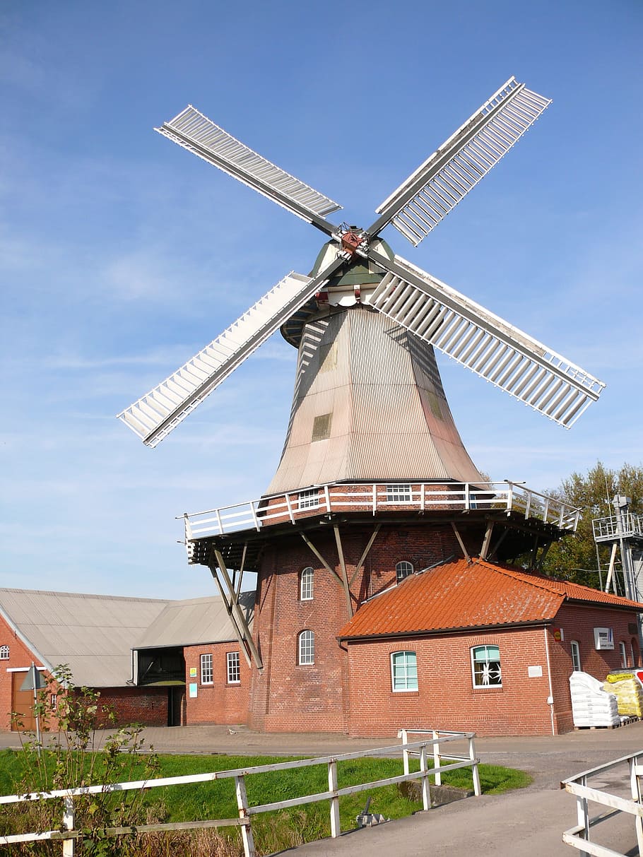 Windmill, Flour Mill, Sky, landscape, clouds, east frisia, wind power HD wallpaper