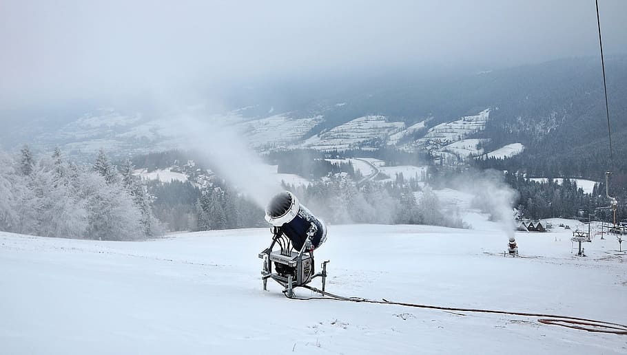 snow cannon, extract, winter, cold, mountain, evening, stok HD wallpaper