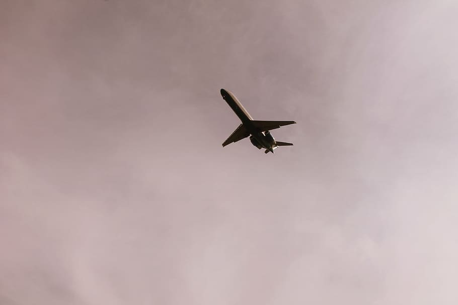 airplane flying in the sky during day time, white, cloudy, still HD wallpaper