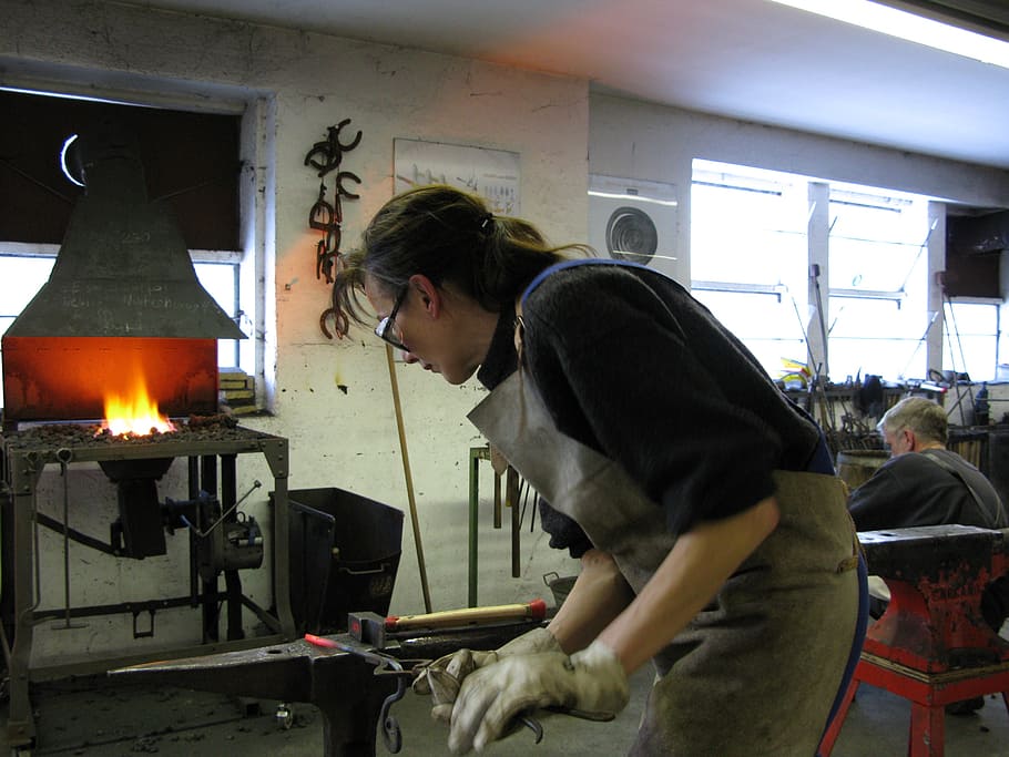 forge, forging class, hobby, real people, one person, indoors HD wallpaper