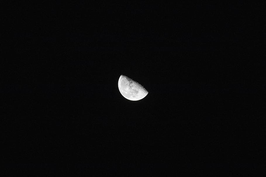 4am, half moon, night, dark, space, astronomy, sky, planetary moon, HD wallpaper
