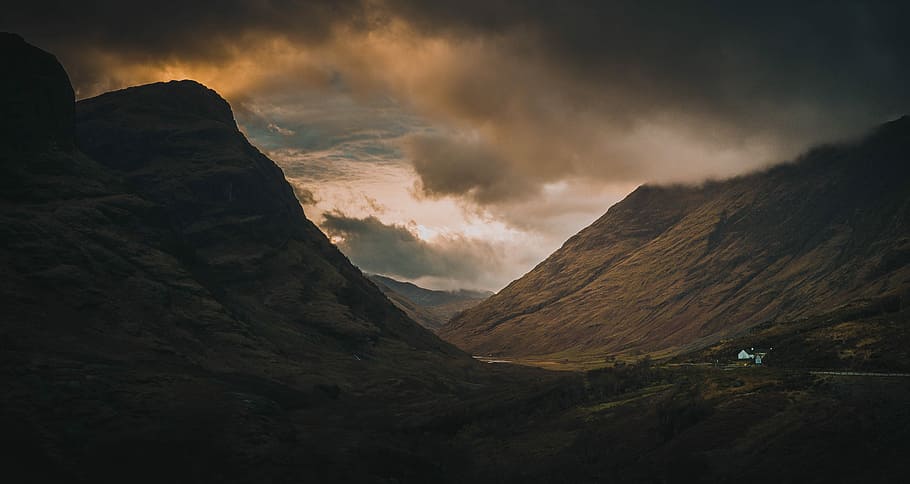 landscape shot of mountain, mountain covered by clouds, valley HD wallpaper