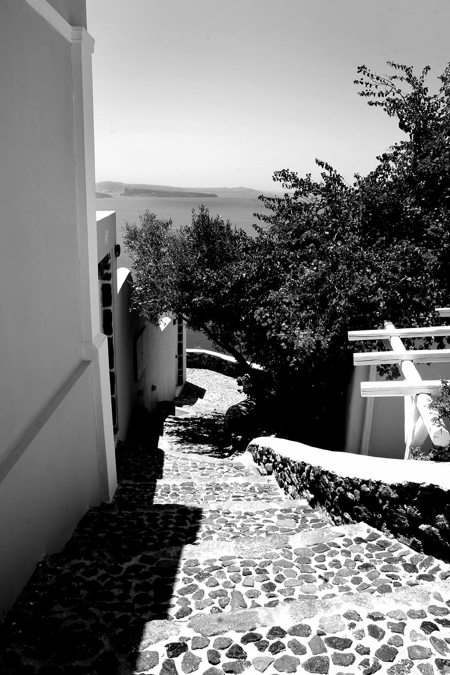 staircase, crete, greece, black And White, house, no People HD wallpaper