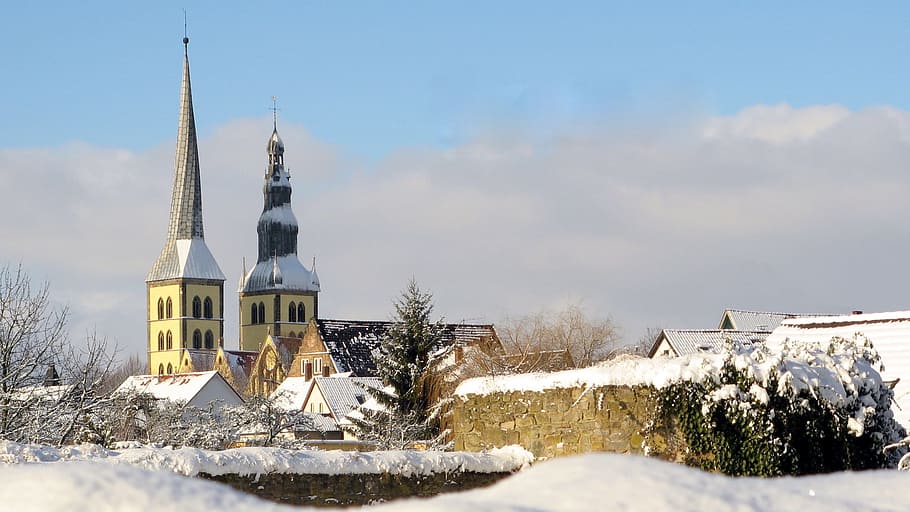 Lemgo, Church, Winter, snow, cold temperature, nature, history HD wallpaper